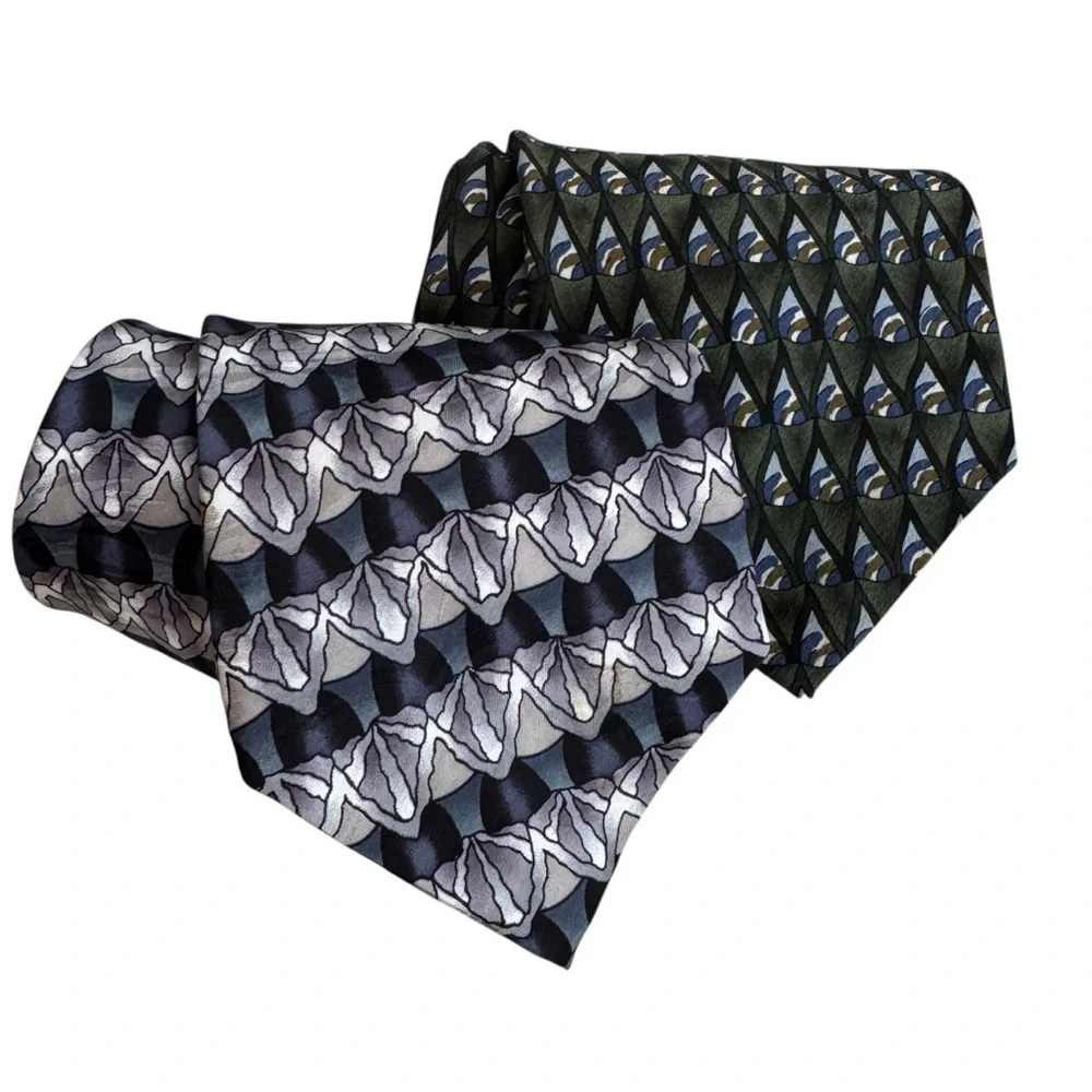 J. Garcia Men’s Silk Ties “Shaman” Collection Seventeen & Gray Geometric Vintage